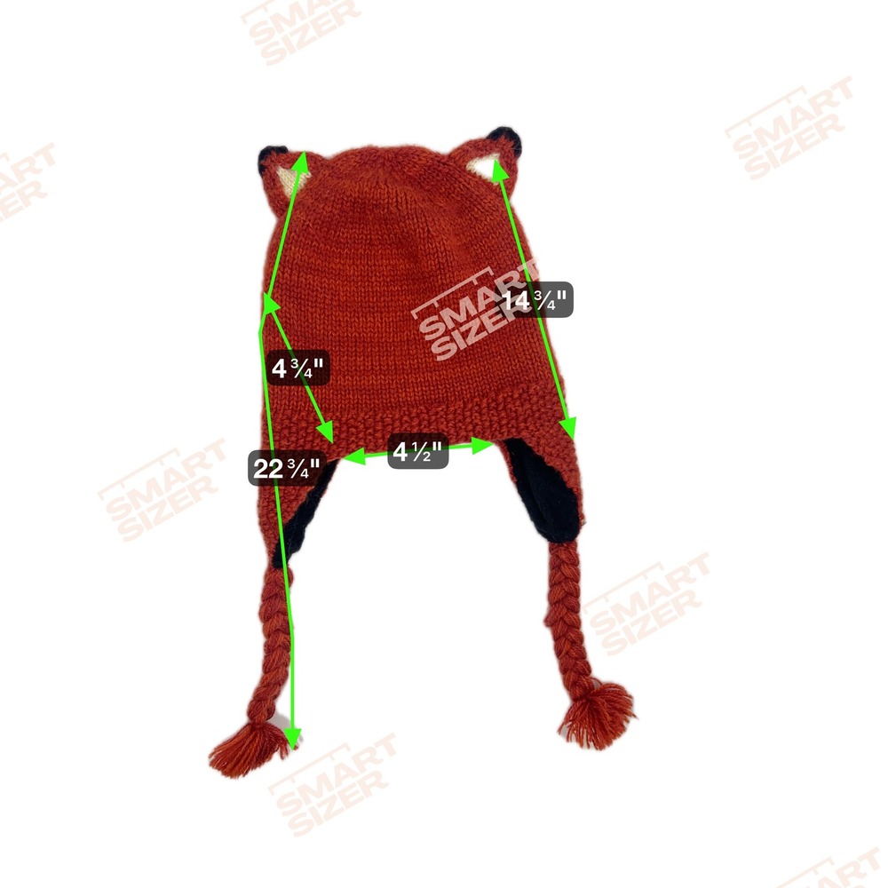 Andes Gifts Knitted Fox Hat with Braids Orange Alpaca Blend Youth Kids Adult - Picture 5 of 7
